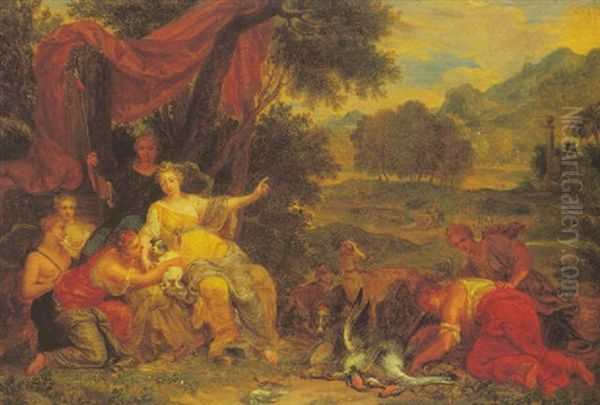 Diana And Her Attendants Resting In A Wooded Landscape Oil Painting by Victor Honore Janssens