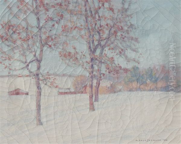 Winter Landscape With Farmhouses Oil Painting by Alfred Jansson