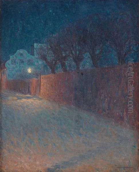 Manskensnatt, Street Scene From Bastugatan, Sodermalm, Stockholm Oil Painting by Eugene Jansson