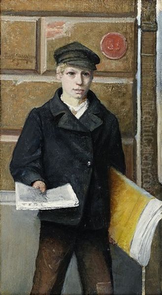 Tidningspojken Oil Painting by Eugene Jansson