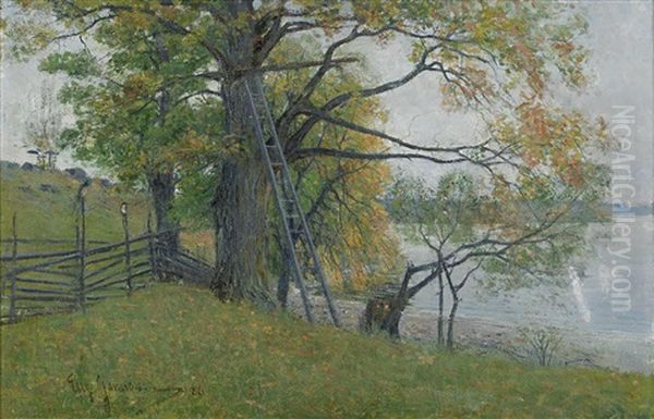 Gronskande Strandbild Med Stege Oil Painting by Eugene Jansson