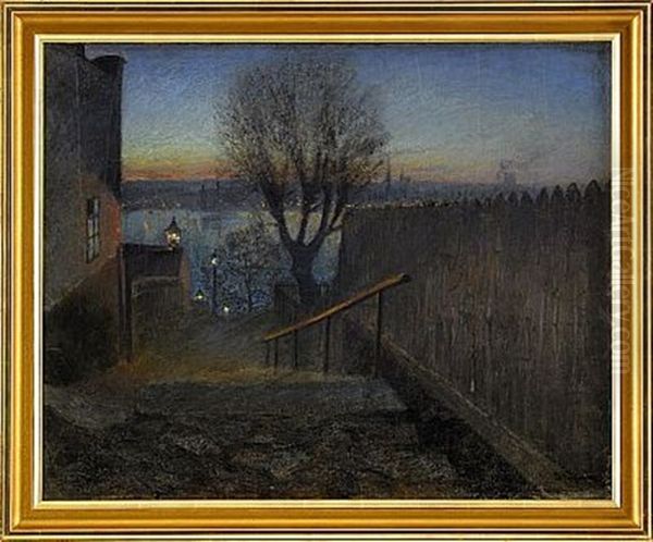 Utsikt Fran Kattgrand - Bastugatan, Stockholm Oil Painting by Eugene Jansson