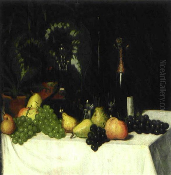 Stilleben Med Frukt Och Flaskor Oil Painting by Eugene Jansson