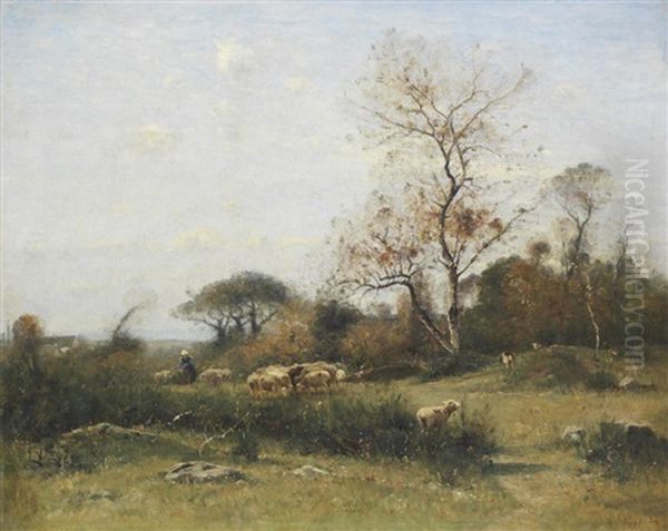 A Shepherdess With Her Flock Oil Painting by Louis-Aime Japy