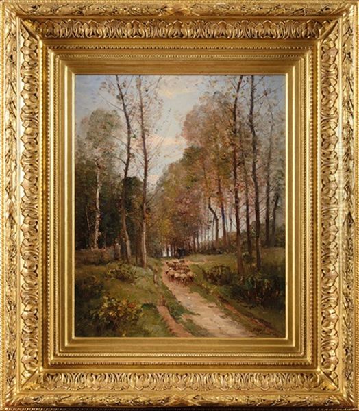 Berger Et Son Troupeau En Foret Oil Painting by Louis-Aime Japy