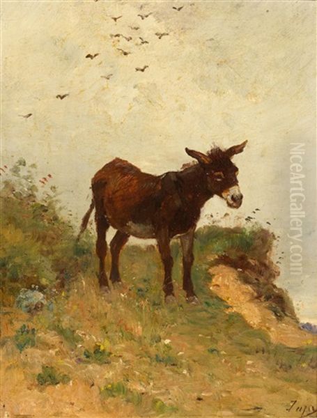 A Donkey In A Landscape Oil Painting by Louis-Aime Japy