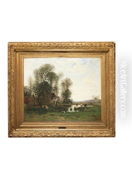 Paysage A La Mare Et Aux Chevaux Oil Painting by Louis-Aime Japy