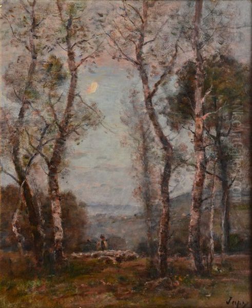 Berger Et Son Troupeau En Foret Oil Painting by Louis-Aime Japy