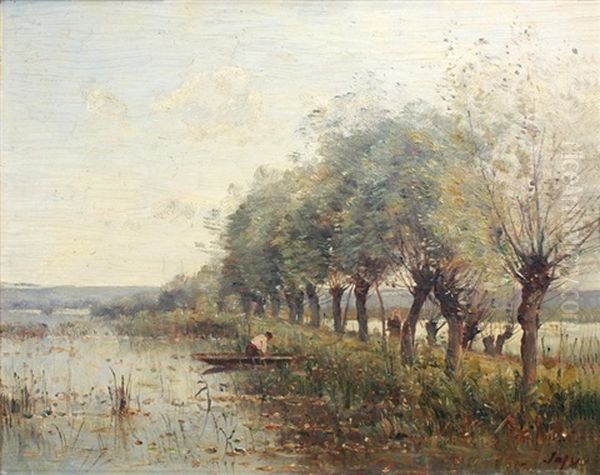Barque Sur L'etang Oil Painting by Louis-Aime Japy