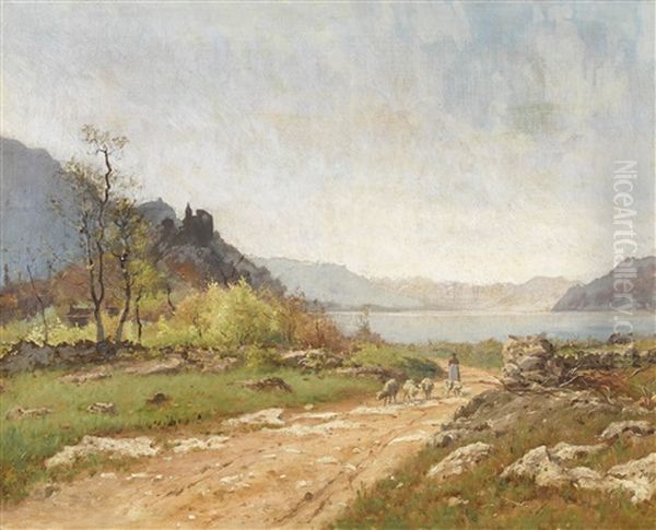 Seelandschaft Mit Schafherde Oil Painting by Louis-Aime Japy