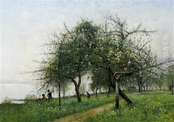 Ufer Mit Bluhenden Obstbaumen Oil Painting by Louis-Aime Japy