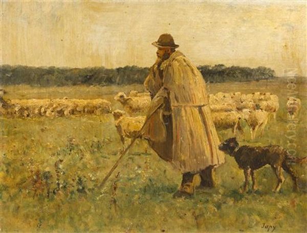 Shepherd And Dog Oil Painting by Louis-Aime Japy