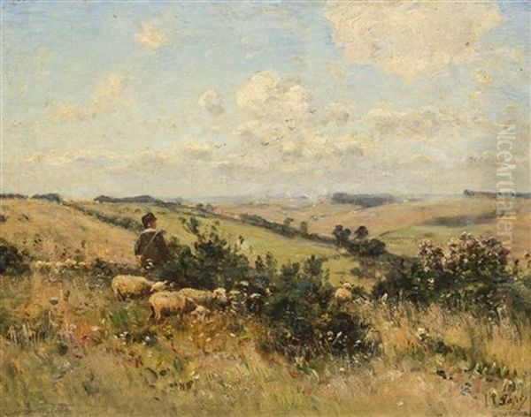 Sheepherder Oil Painting by Louis-Aime Japy