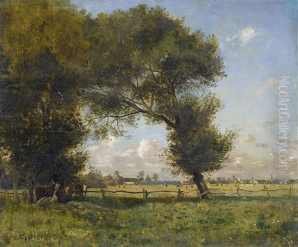 Kuhe Auf Sommerlicher Wiese Oil Painting by Louis-Aime Japy