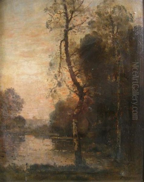 River Scene Oil Painting by Louis-Aime Japy