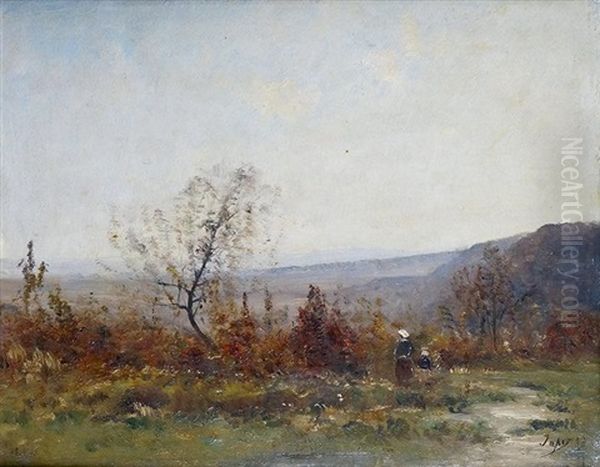 Mere Et Enfant Dans Un Paysage D'automne Oil Painting by Louis-Aime Japy