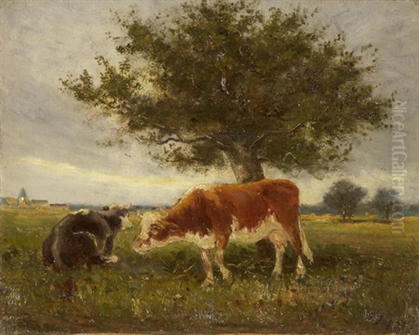 Landschaft Mit Baumen Und Kuhen Oil Painting by Louis-Aime Japy