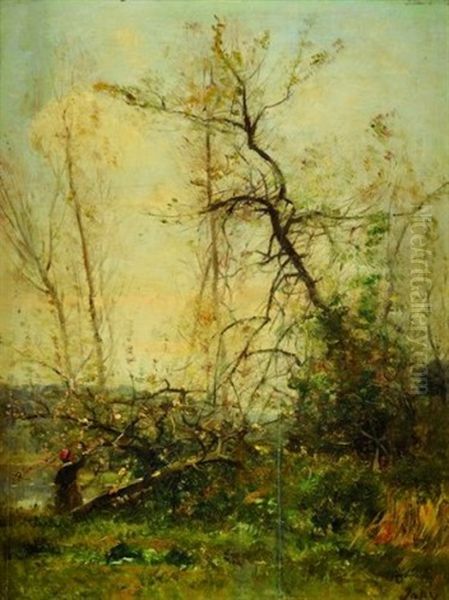 Paysanne Pres Des Arbres Oil Painting by Louis-Aime Japy