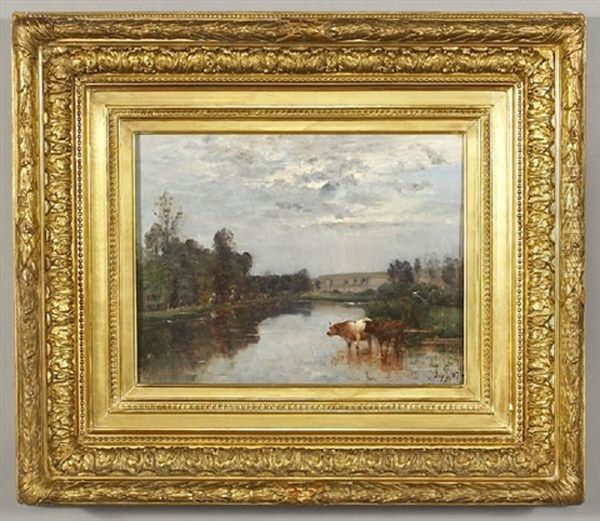 A Pastoral Landscape Oil Painting by Louis-Aime Japy