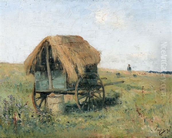 Strohbedeckter Karren Auf Offenem Feld Oil Painting by Louis-Aime Japy