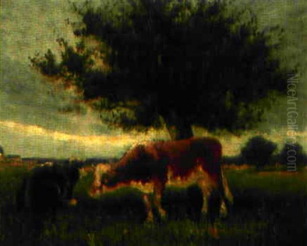 Zwei Kuhe Unter Einem Obstbaum Oil Painting by Louis-Aime Japy