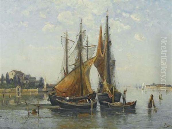 Fischerboot Im Hafen Oil Painting by Louis-Aime Japy