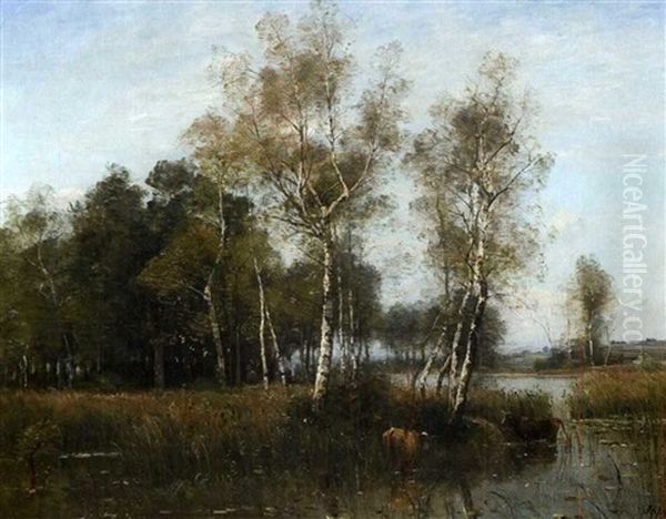 Les Bouleaux Au Bord De L'etang Oil Painting by Louis-Aime Japy