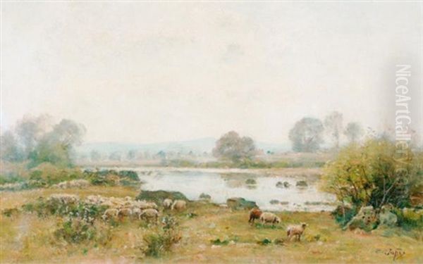 Landschaft Mit Schafherde Oil Painting by Louis-Aime Japy
