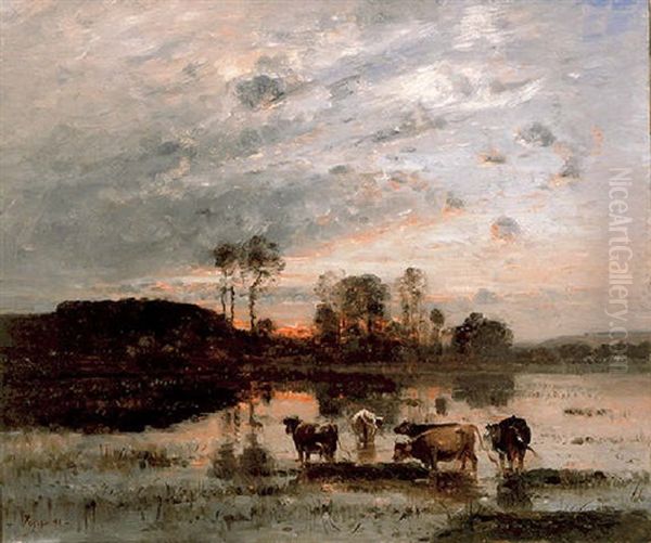 Sunset Pastorale Oil Painting by Louis-Aime Japy