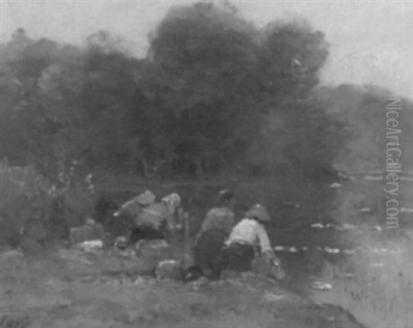 Flusslandschaft Mit Wascherinnen Oil Painting by Louis-Aime Japy