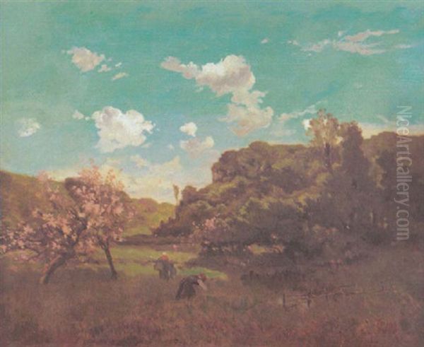 Landschaft Mit Bluhenden Obstbaumen Oil Painting by Louis-Aime Japy