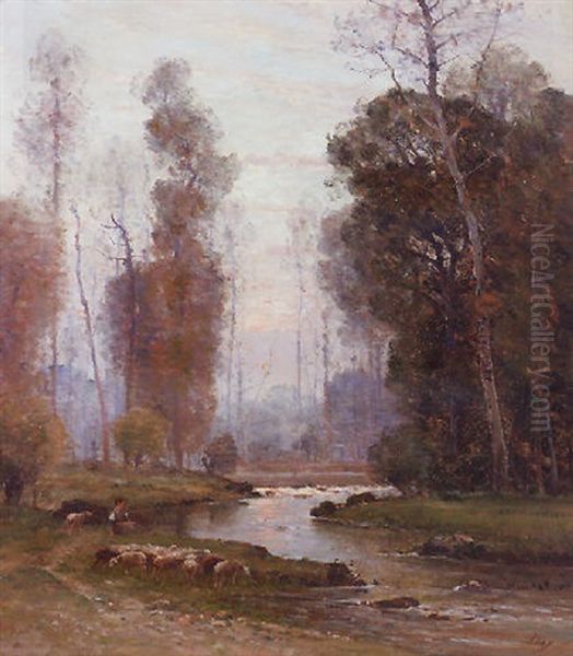 Tending The Flock Near Sunset Oil Painting by Louis-Aime Japy