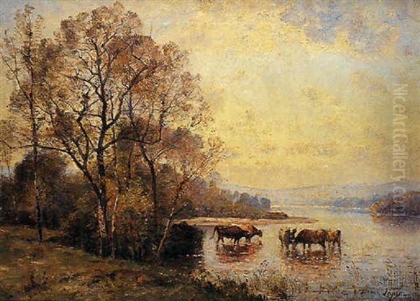 Le Troupeau A La Riviere Oil Painting by Louis-Aime Japy