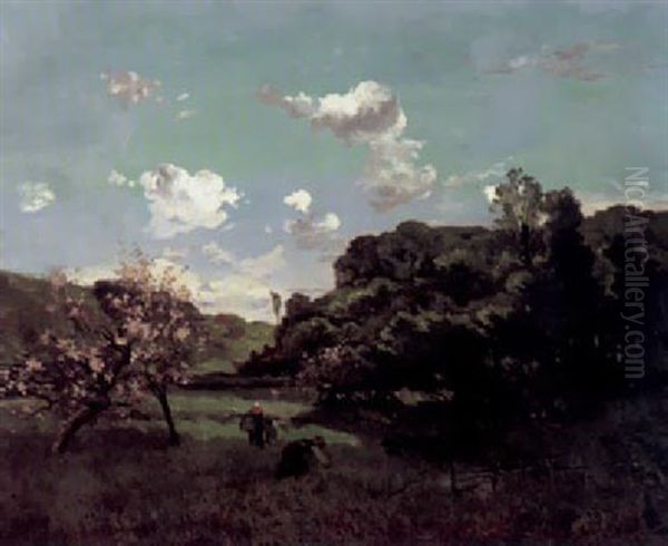 Fruhlingswiese Mit Bluhenden Baumen Oil Painting by Louis-Aime Japy