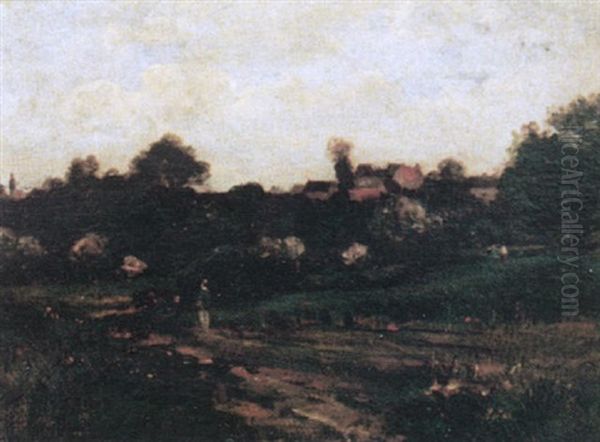 Personnages Dans La Campagne Oil Painting by Louis-Aime Japy