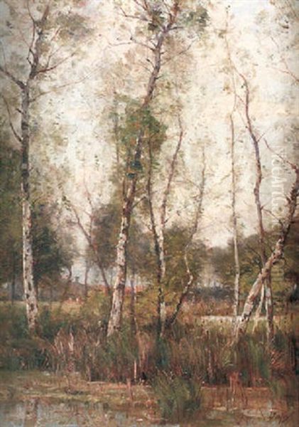 Sommarlandskap Med Bjorkdunge Vid A Oil Painting by Louis-Aime Japy