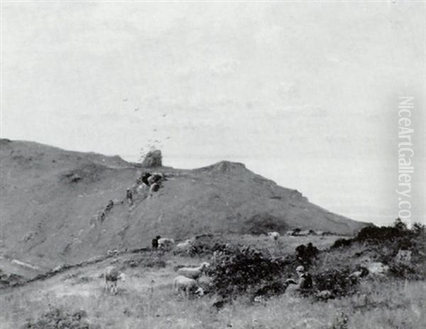 Bergere Sur Les Falaises Oil Painting by Louis-Aime Japy