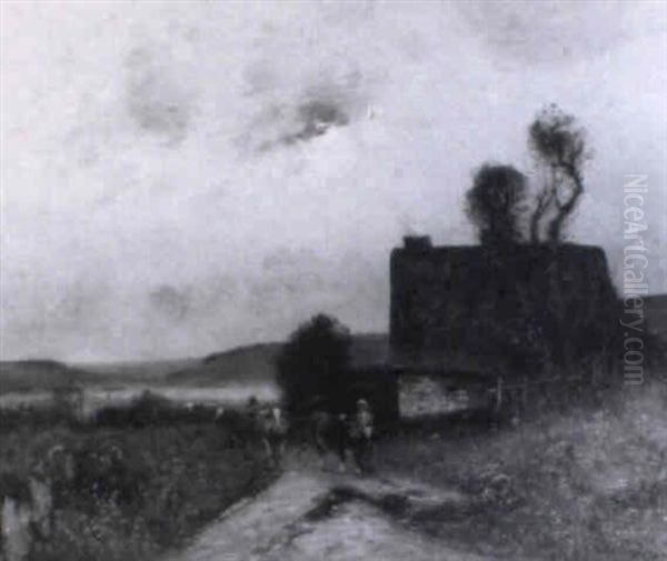 Heimtrieb Der Rinderherde Bei Abenddammerung Oil Painting by Louis-Aime Japy