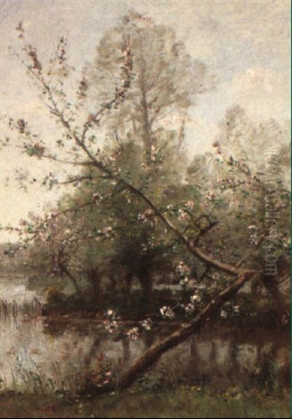 Trees In Blossom In Spring Oil Painting by Louis-Aime Japy