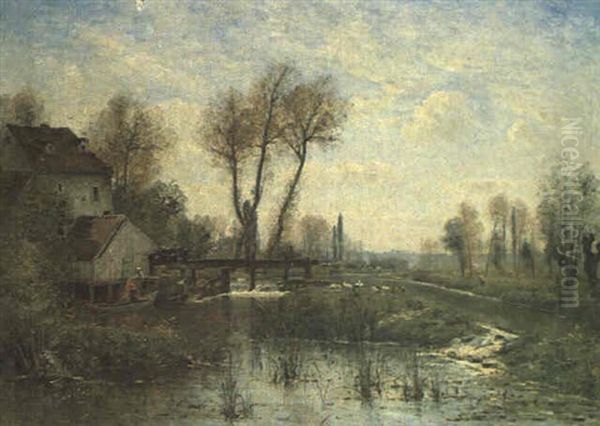 Le Doubs: Moulin A Audincourt Oil Painting by Louis-Aime Japy