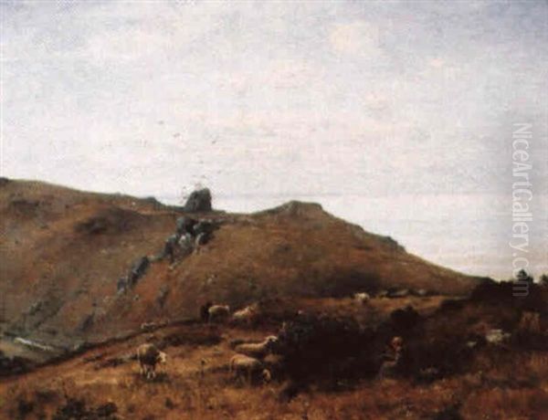 Jeune Bergere Et Son Troupeau Oil Painting by Louis-Aime Japy