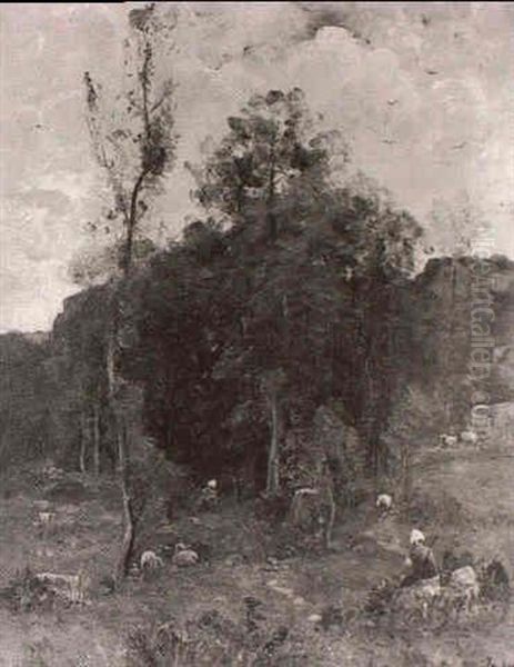 Tending The Flock Oil Painting by Louis-Aime Japy