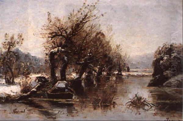 Bord De Riviere Sous La Neige Oil Painting by Louis-Aime Japy