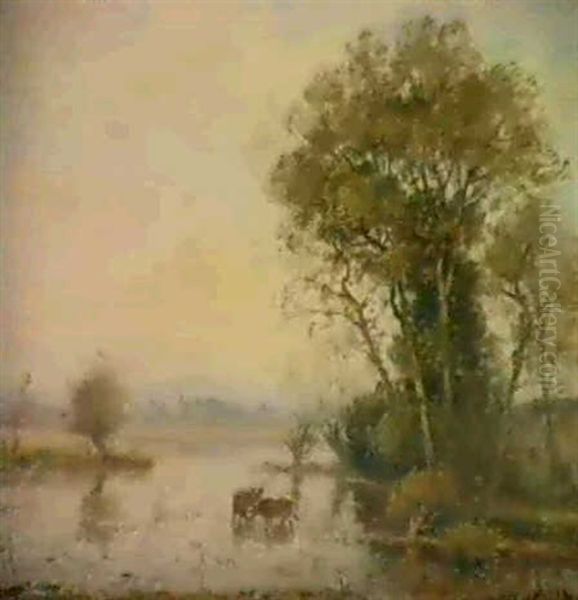 Uberflutetes Flussufer Oil Painting by Louis-Aime Japy