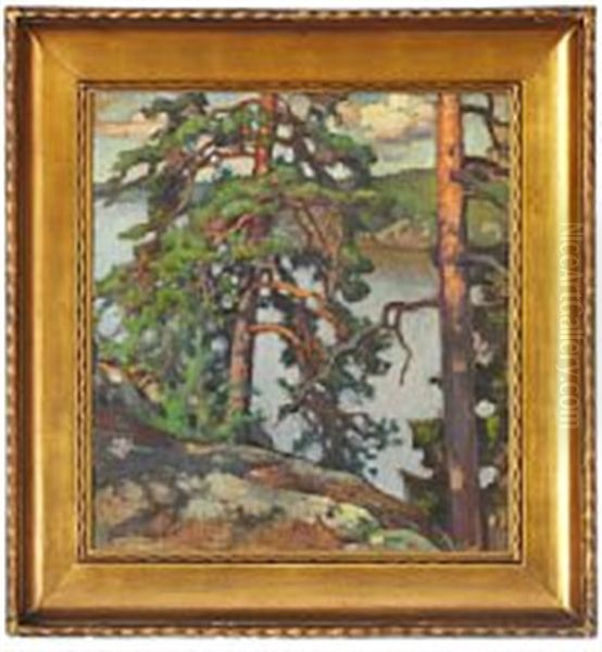 View Through Pines To The Sea Oil Painting by Eero Jaernefelt