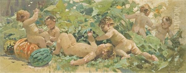 Amors Oil Painting by Zdzislaw Jasinski