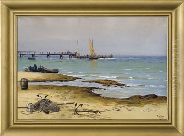 Seaside. Beach And Pier Oil Painting by Soter Jaxa-Malachowski