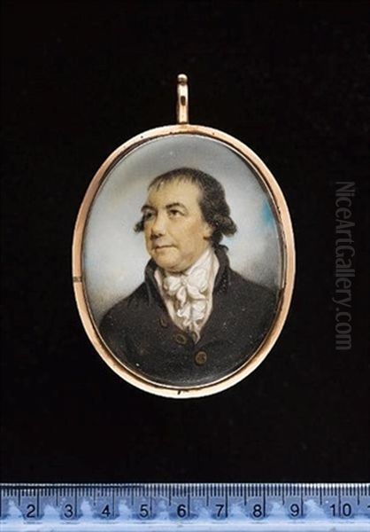 A Gentleman Wearing Brown Coat, White Waistcoat, Matching Frilled Chemise And Tied Cravat Oil Painting by Philip Jean