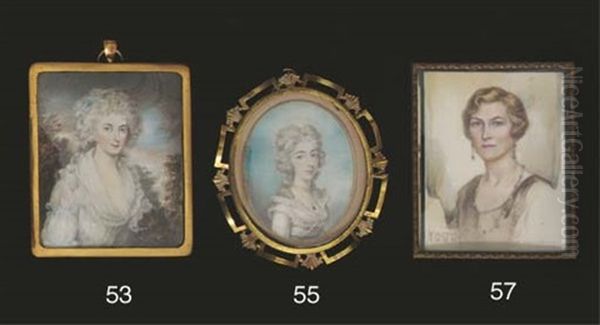 A Young Lady, In Friled White Dress Adorned With Pearls, Wearing A Gold Necklace, A White Ribbon In Her Powdered Curling Hair Oil Painting by Philip Jean