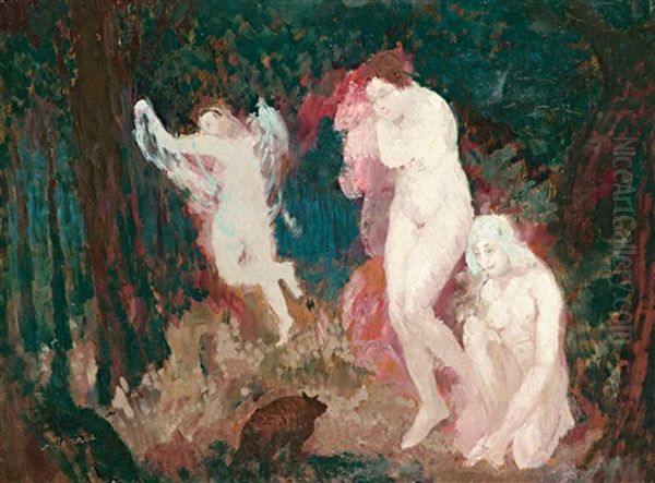 Bathers Oil Painting by Sigismond Jean-Ernest Jeanes